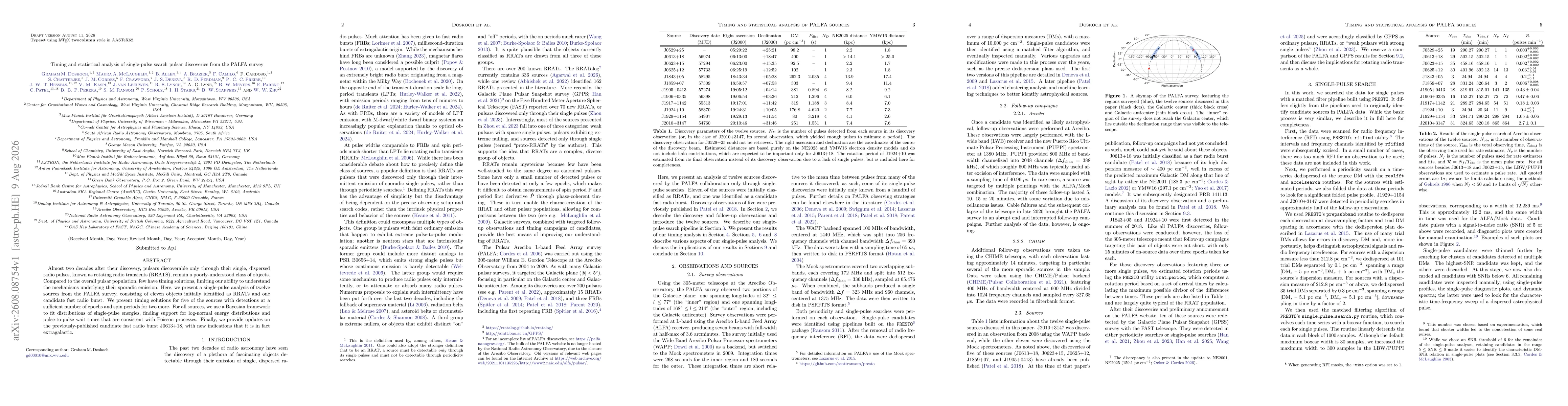 Thumbnail for Timing and statistical analysis of single-pulse search pulsar discoveries from the PALFA survey