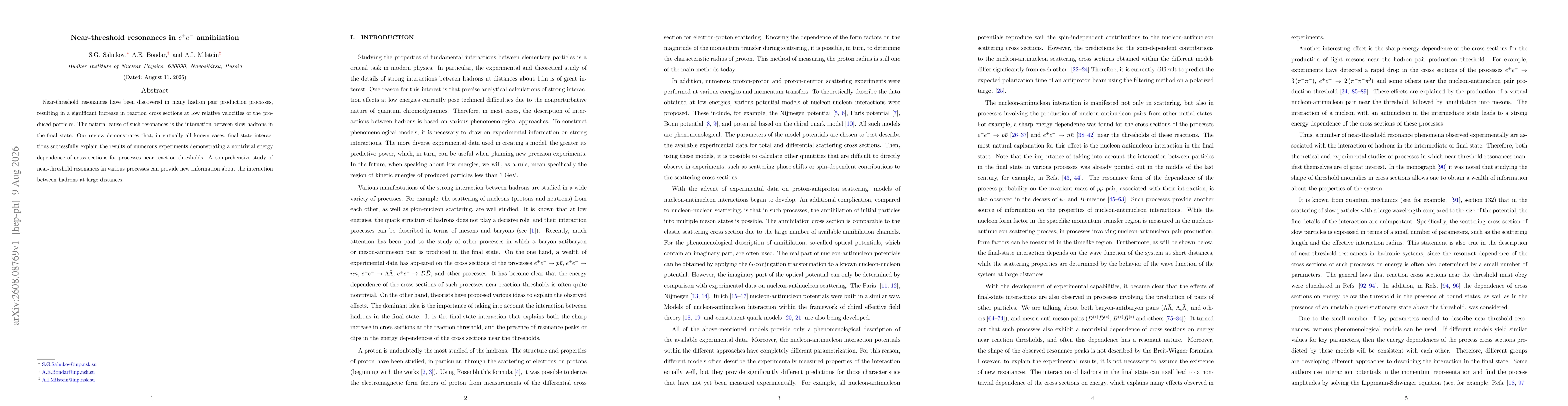 Thumbnail for Near-threshold resonances in $e^+e^-$ annihilation