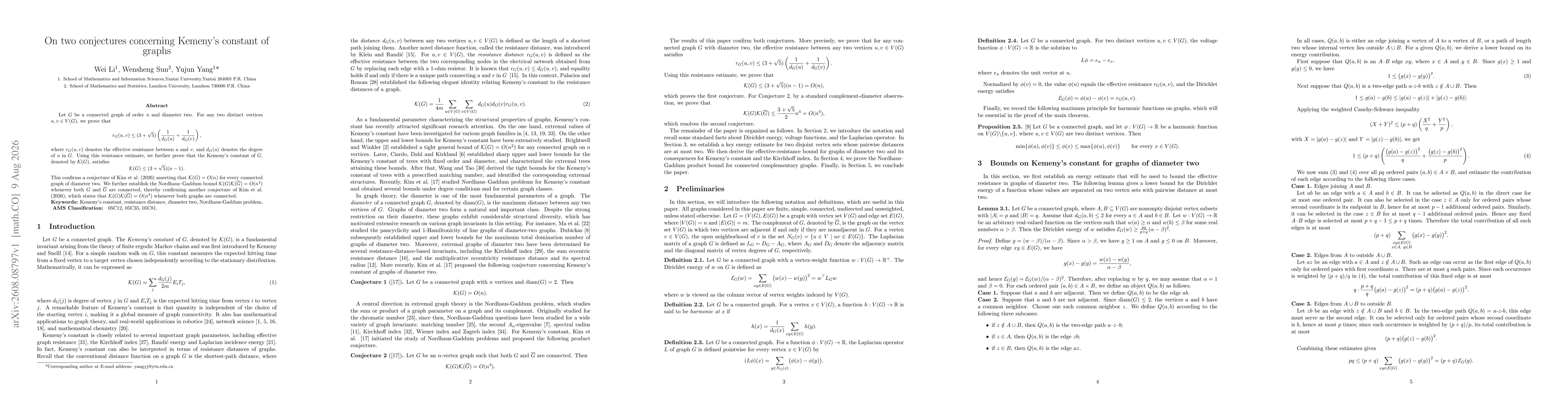 Thumbnail for On two conjectures concerning Kemeny's constant of graphs