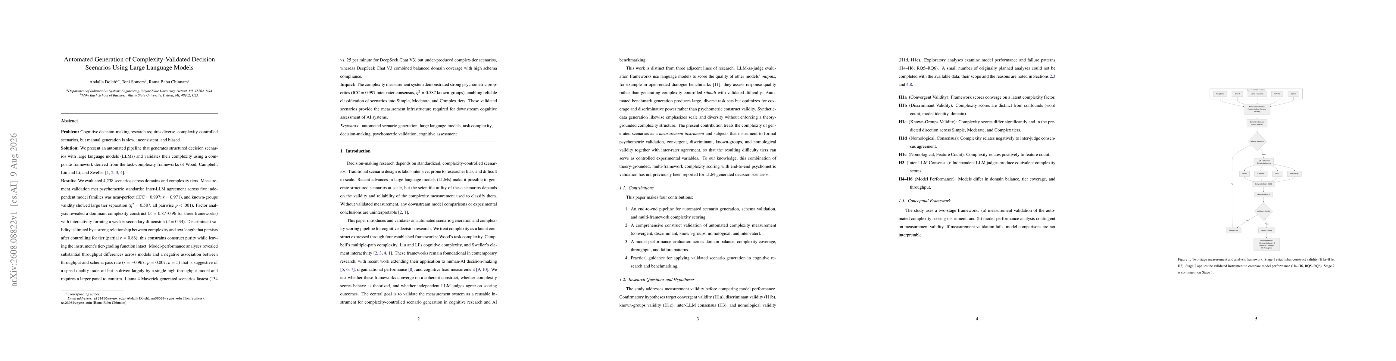 Thumbnail for Automated Generation of Complexity-Validated Decision Scenarios Using Large Language Models