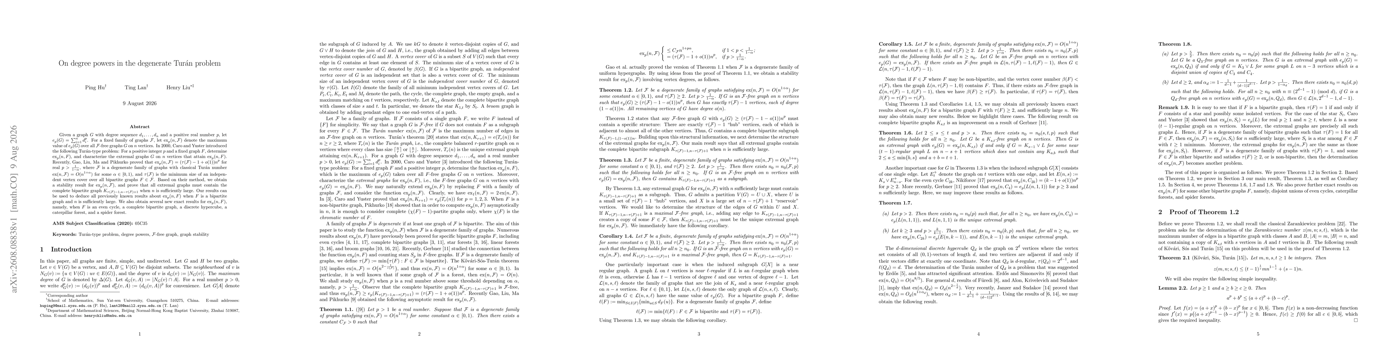 Thumbnail for On degree powers in the degenerate Turán problem