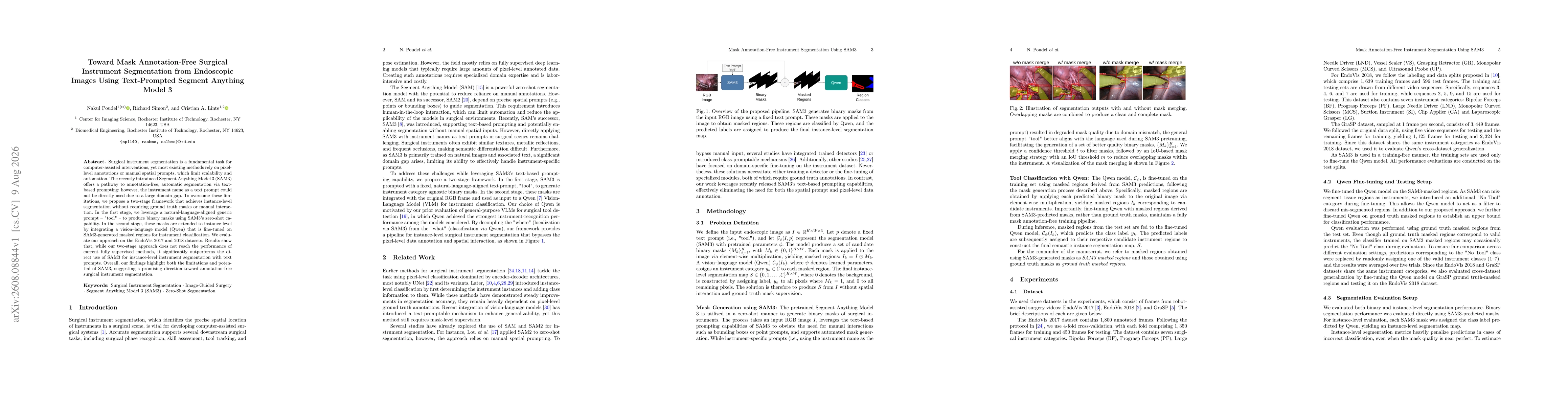 Thumbnail for Toward Mask Annotation-Free Surgical Instrument Segmentation from Endoscopic Images Using Text-Prompted Segment Anything Model 3 (SAM3)