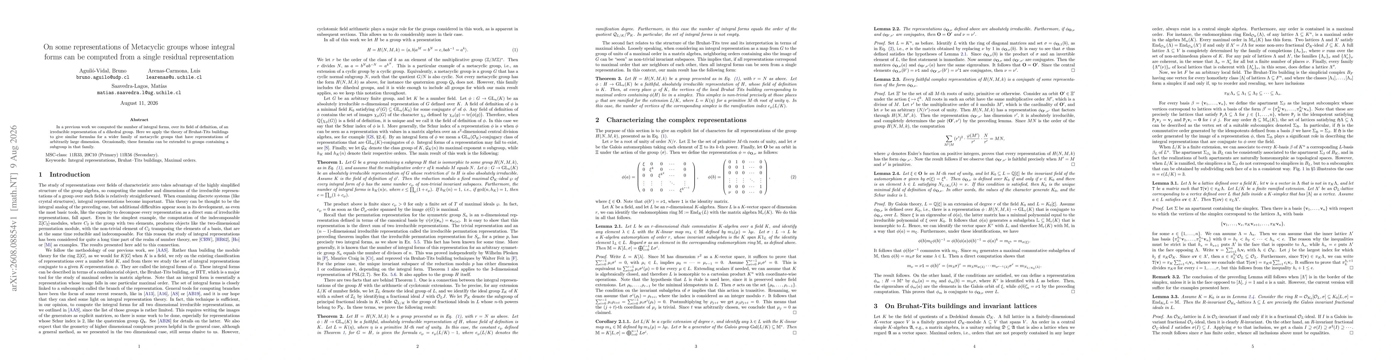 Thumbnail for On some representations of Metacyclic groups whose integral forms can be computed from a single residual representation