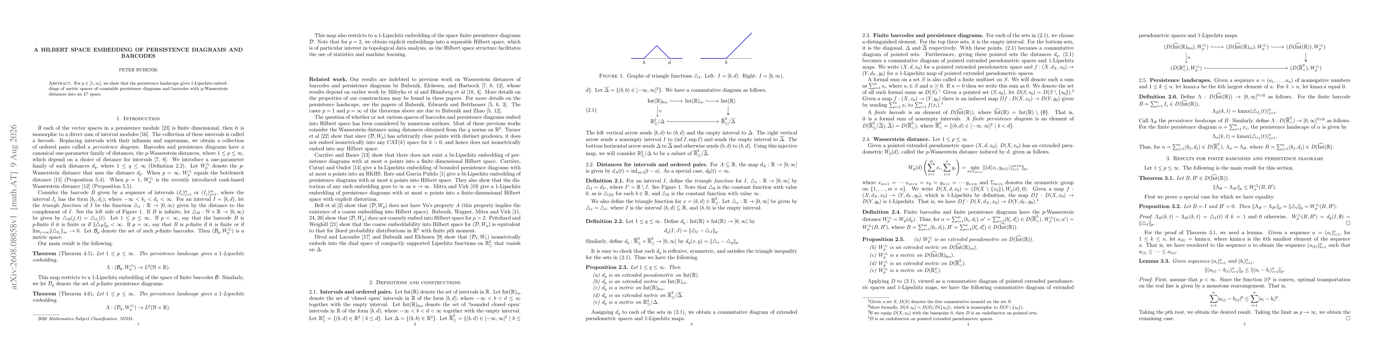 Thumbnail for A Hilbert space embedding of persistence diagrams and barcodes