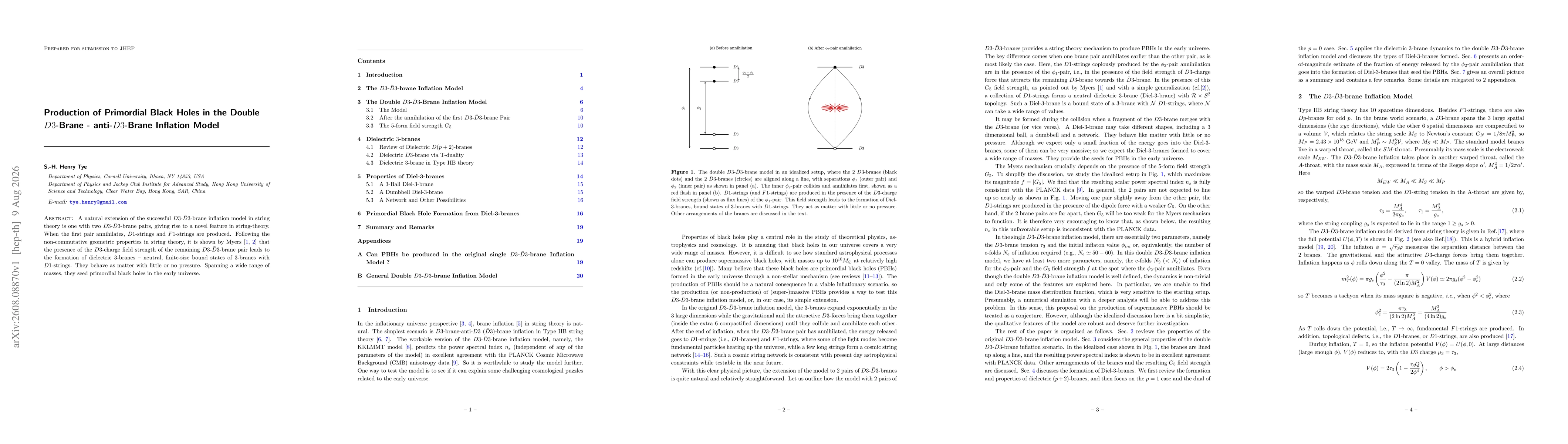 Thumbnail for Production of Primordial Black Holes in the Double D3-Brane - anti-D3-Brane Inflation Model