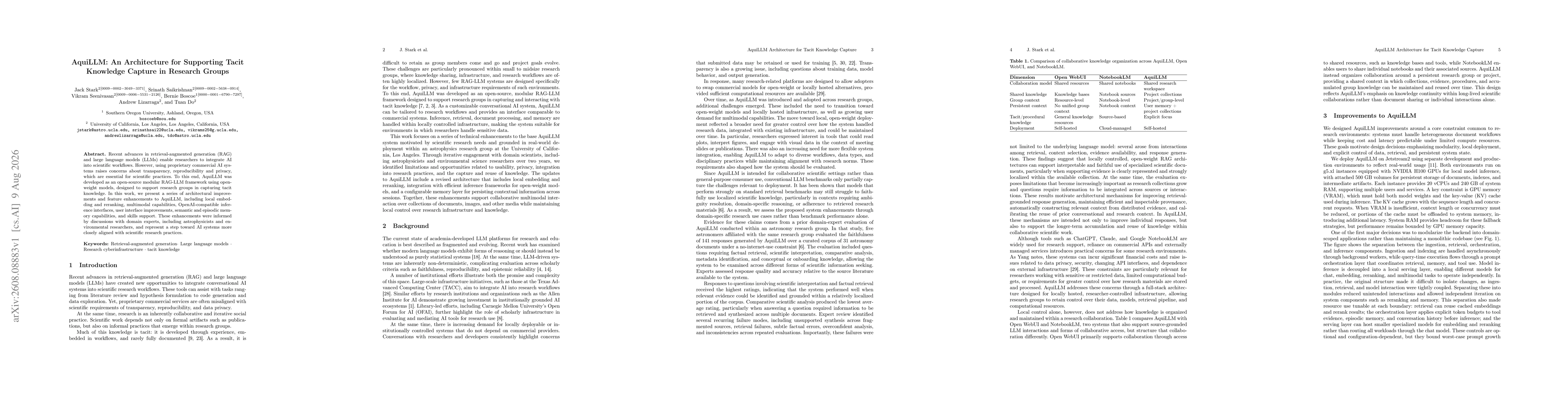 Thumbnail for AquiLLM: An Architecture for Supporting Tacit Knowledge Capture in Research Groups