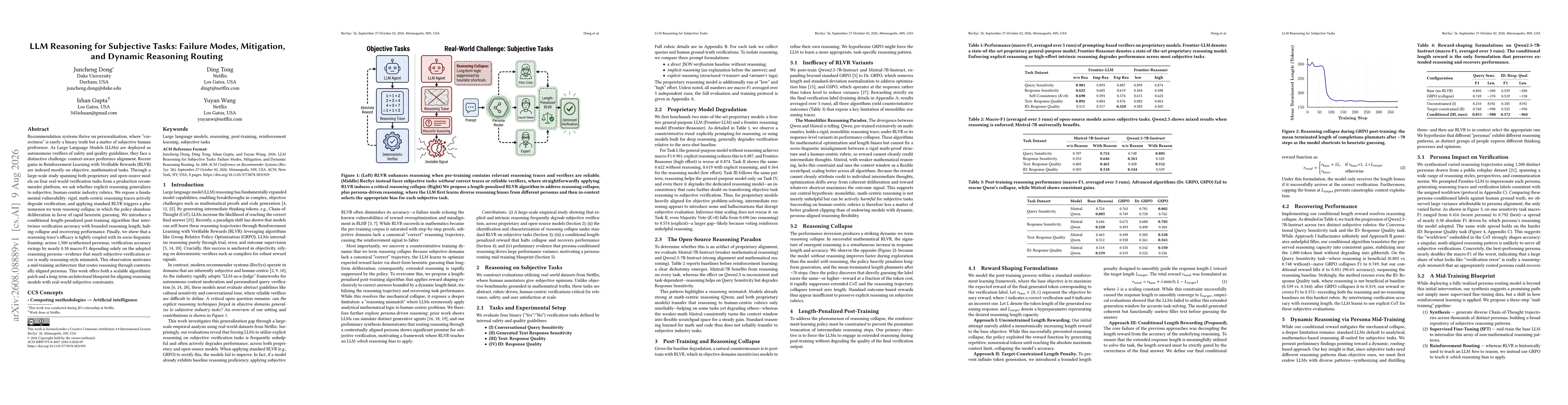 Thumbnail for LLM Reasoning for Subjective Tasks: Failure Modes, Mitigation, and Dynamic Reasoning Routing