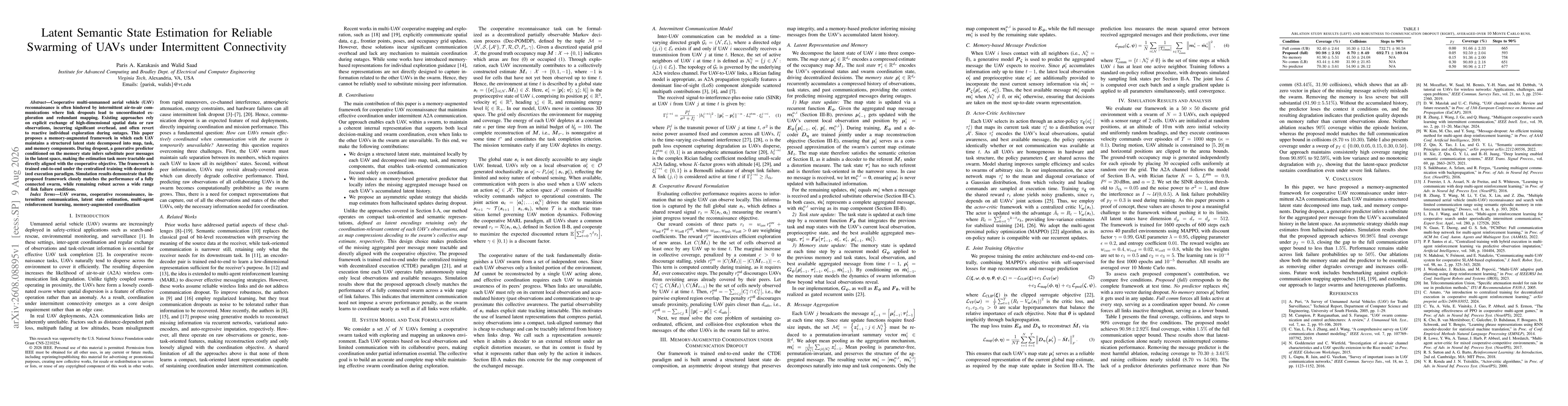 Thumbnail for Latent Semantic State Estimation for Reliable Swarming of UAVs under Intermittent Connectivity