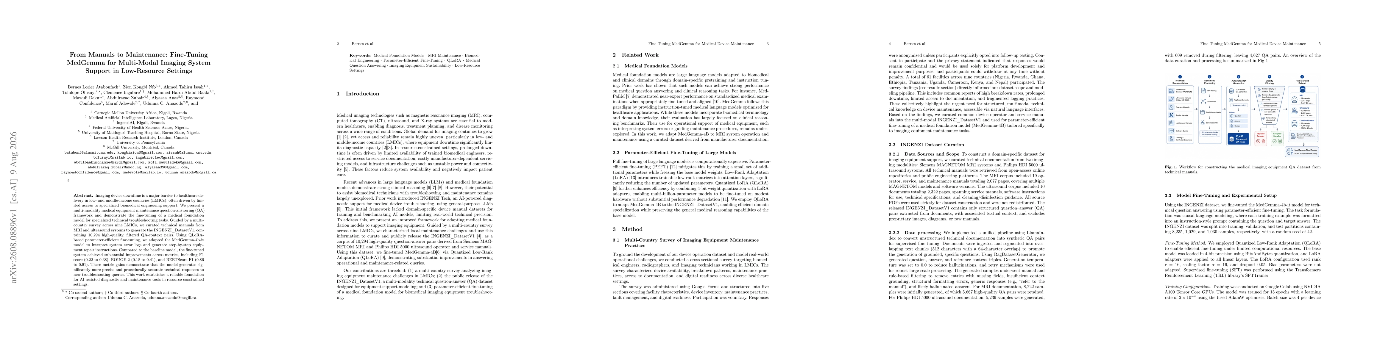 Thumbnail for From Manuals to Maintenance: Fine-Tuning MedGemma for Multi-Modal Imaging System Support in Low-Resource Settings