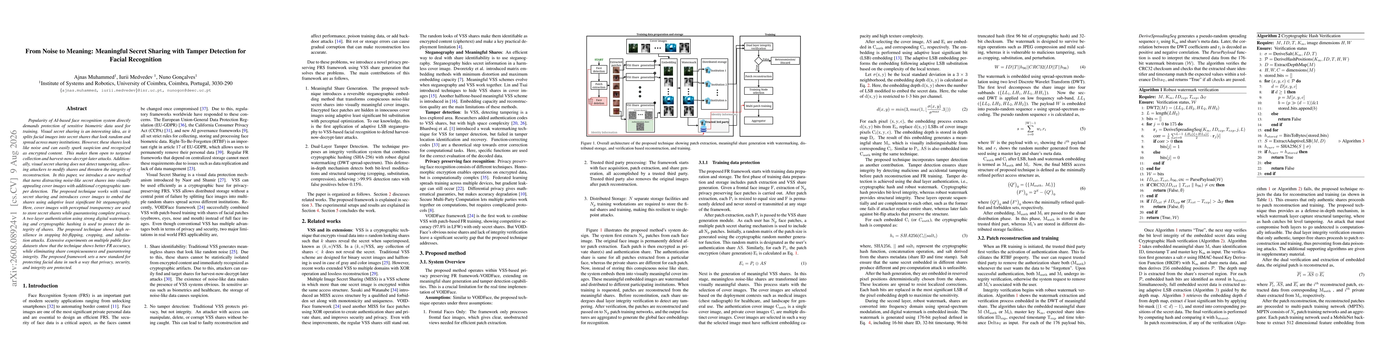 Thumbnail for From Noise to Meaning: Meaningful Secret Sharing with Tamper Detection for Facial Recognition