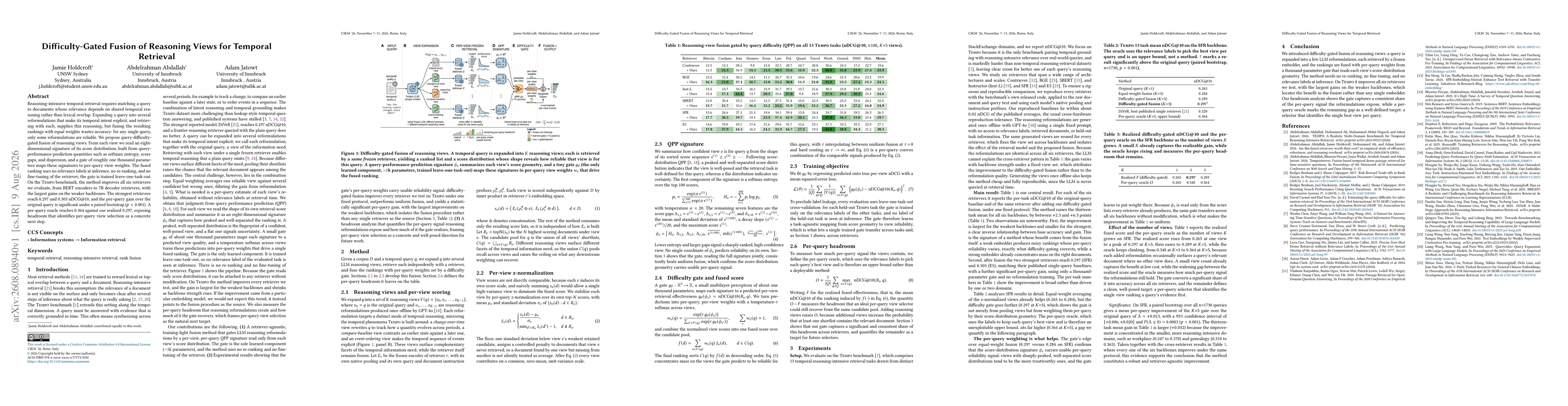 Thumbnail for Difficulty-Gated Fusion of Reasoning Views for Temporal Retrieval