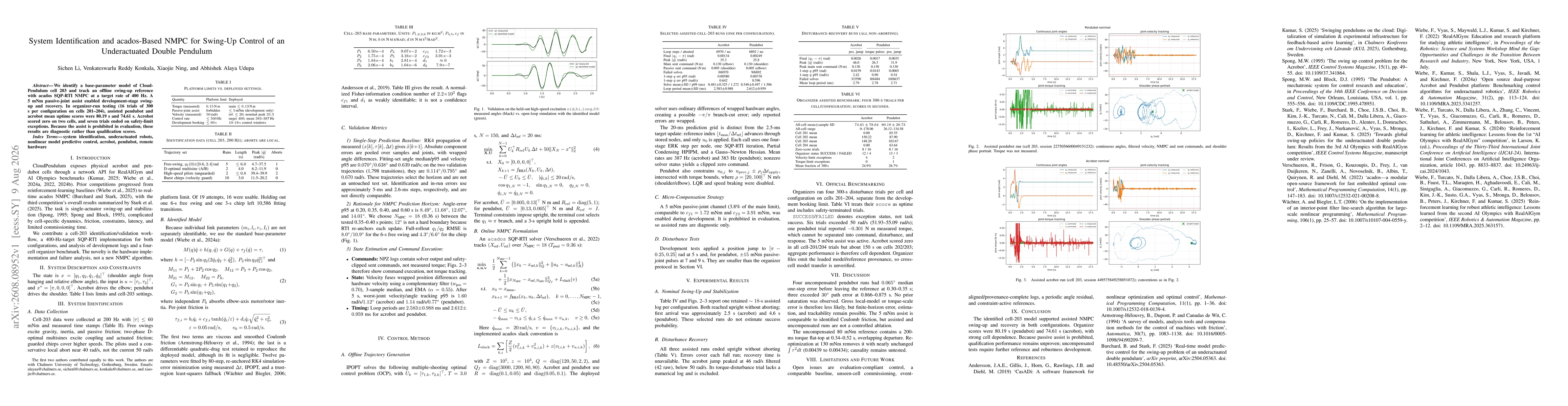 Thumbnail for System Identification and acados-Based NMPC for Swing-Up Control of an Underactuated Double Pendulum