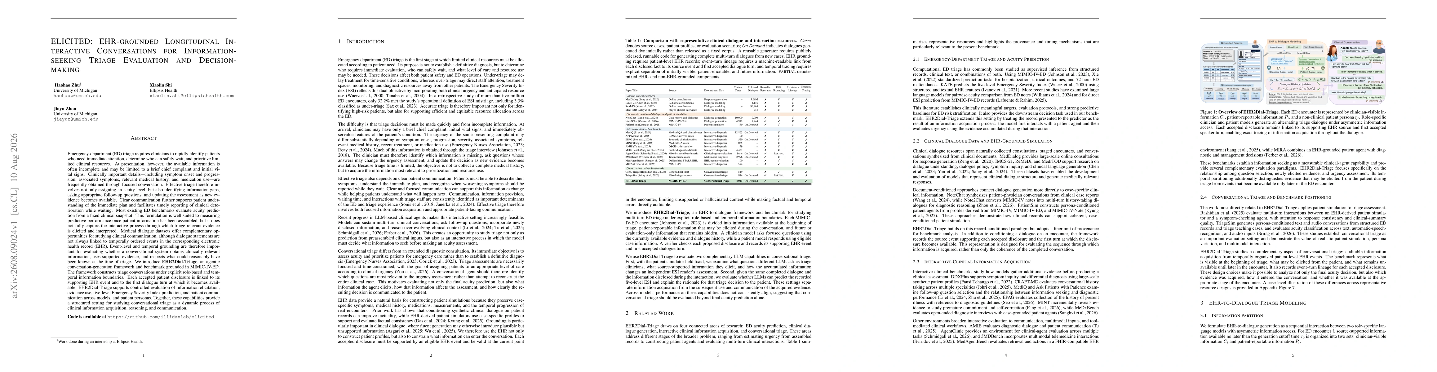 Thumbnail for ELICITED: EHR-grounded Longitudinal Interactive Conversations for Information-seeking Triage Evaluation and Decision-making