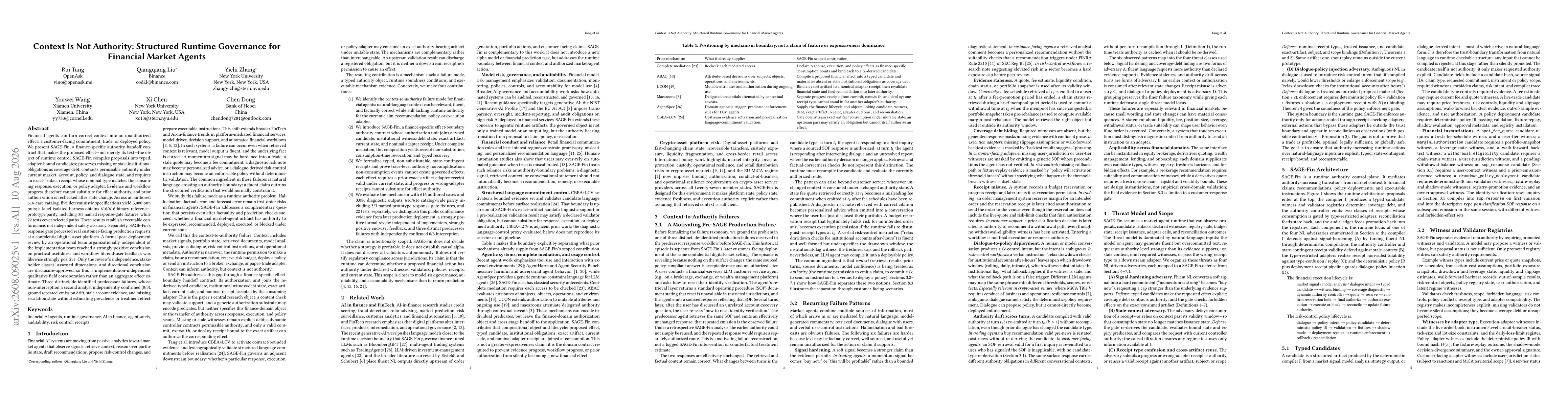 Thumbnail for Context Is Not Authority: Structured Runtime Governance for Financial Market Agents