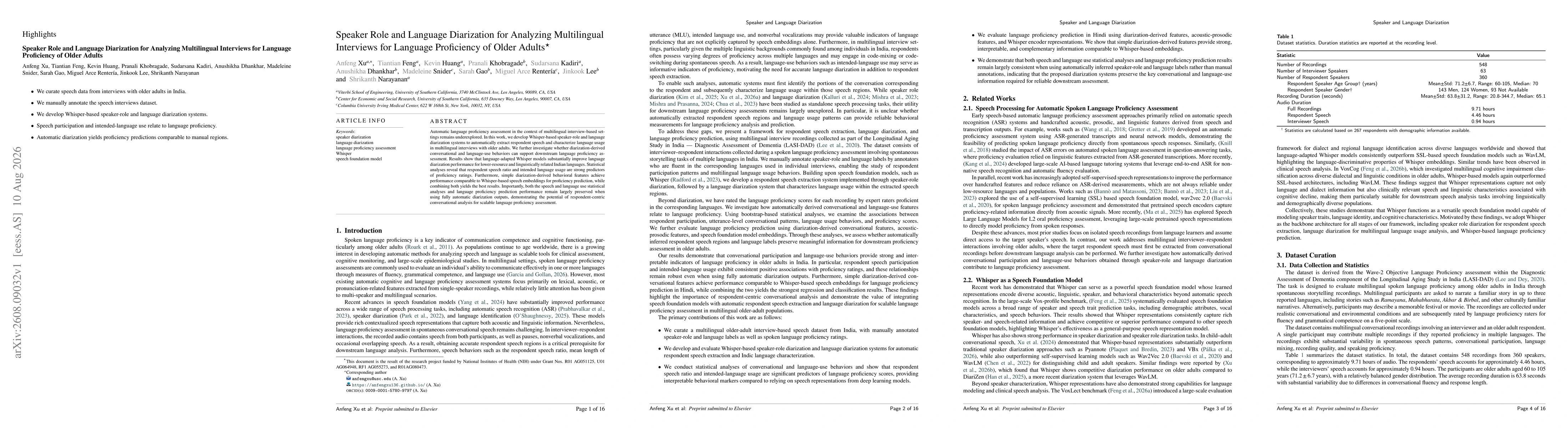 Thumbnail for Speaker Role and Language Diarization for Analyzing Multilingual Interviews for Language Proficiency of Older Adults