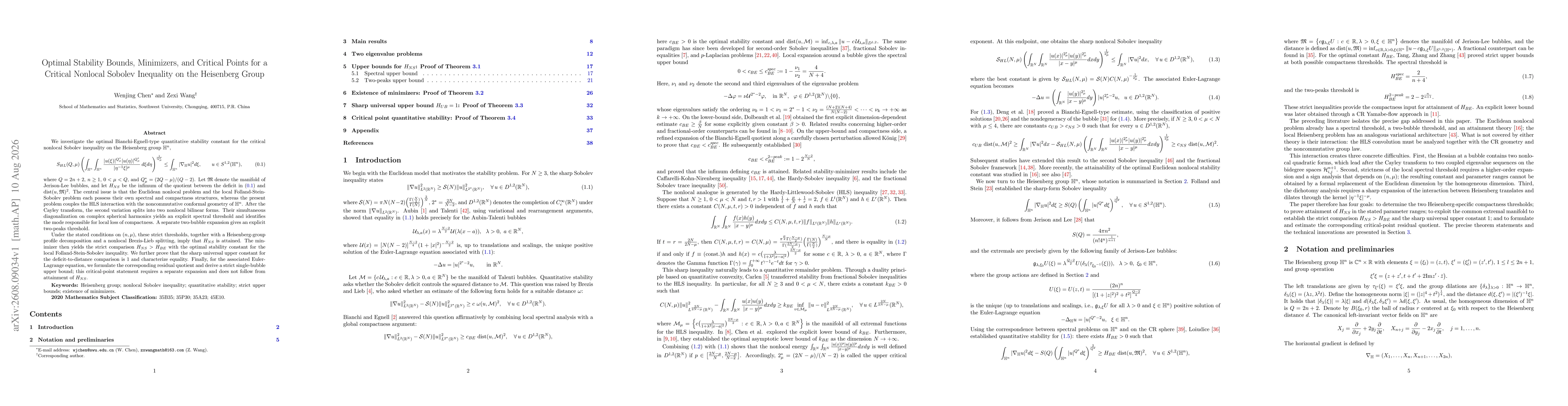 Thumbnail for Optimal Stability Bounds, Minimizers, and Critical Points for a Critical Nonlocal Sobolev Inequality on the Heisenberg Group