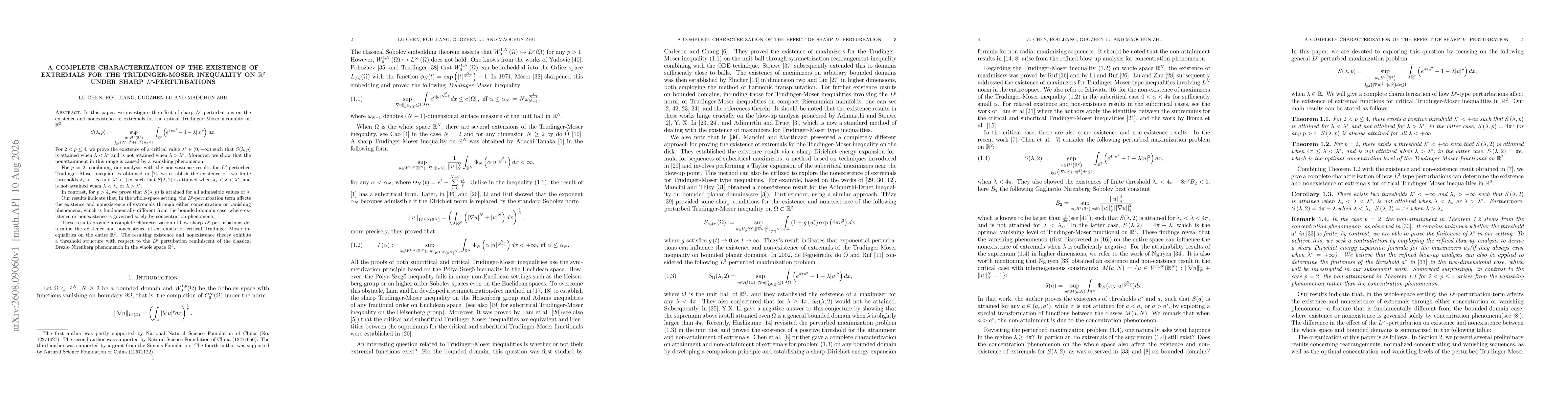 Thumbnail for A complete characterization of the existence of extremals for the Trudinger-Moser inequality on $\mathbb{R}^2$ under sharp $L^p$-perturbations