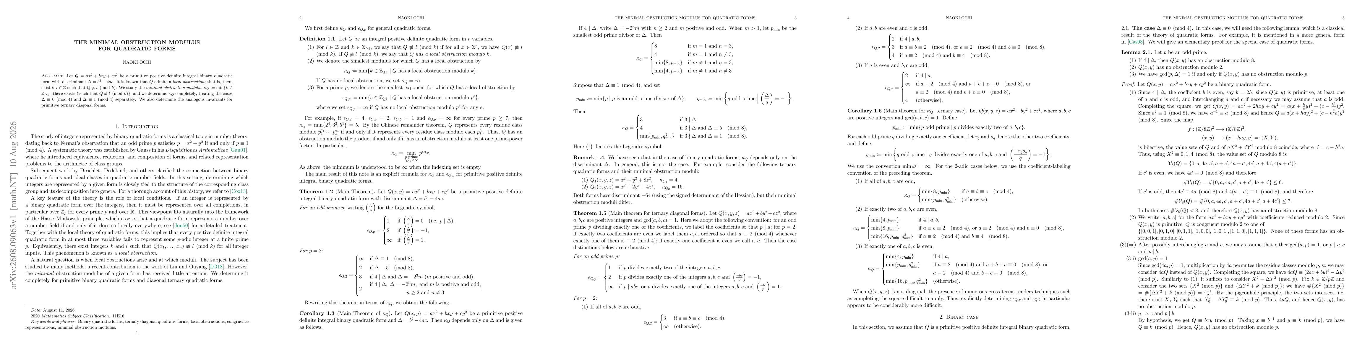 Thumbnail for The minimal obstruction modulus for quadratic forms