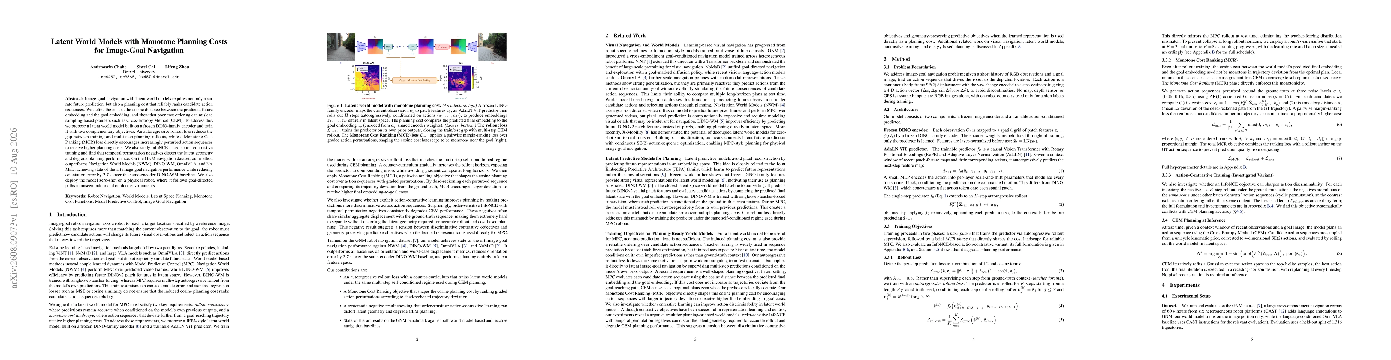 Thumbnail for Latent World Models with Monotone Planning Costs for Image-Goal Navigation