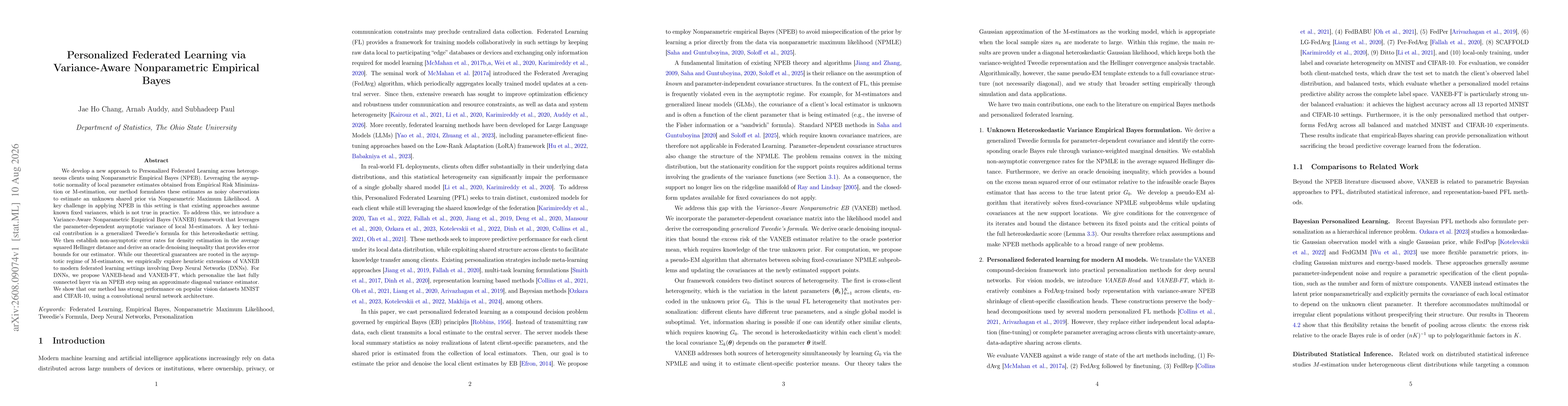 Thumbnail for Personalized Federated Learning via Variance-Aware Nonparametric Empirical Bayes
