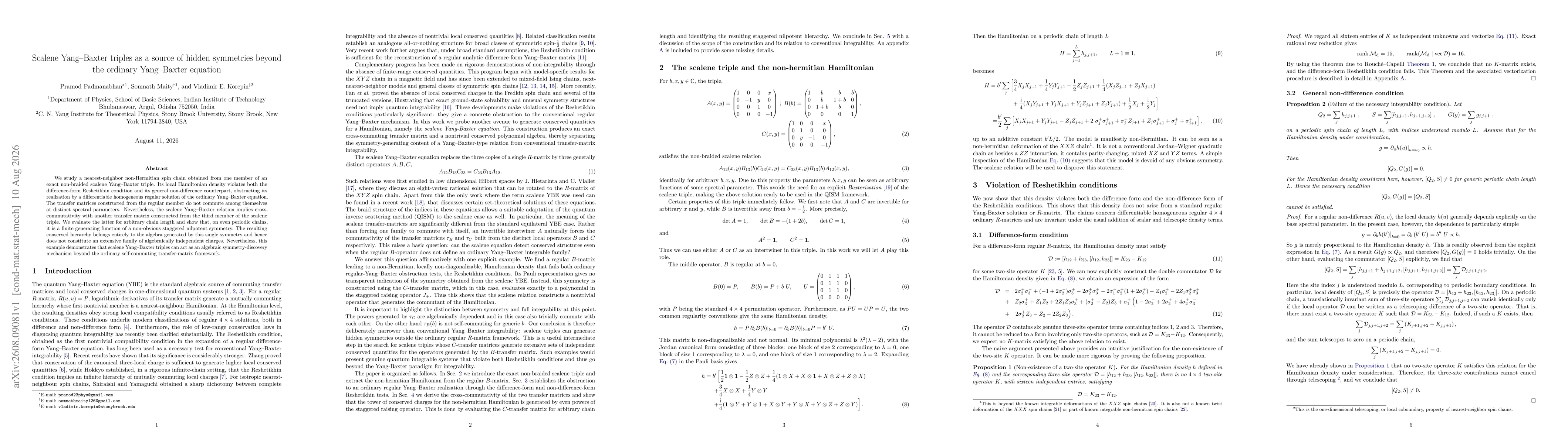 Thumbnail for Scalene Yang--Baxter triples as a source of hidden symmetries beyond the ordinary Yang--Baxter equation