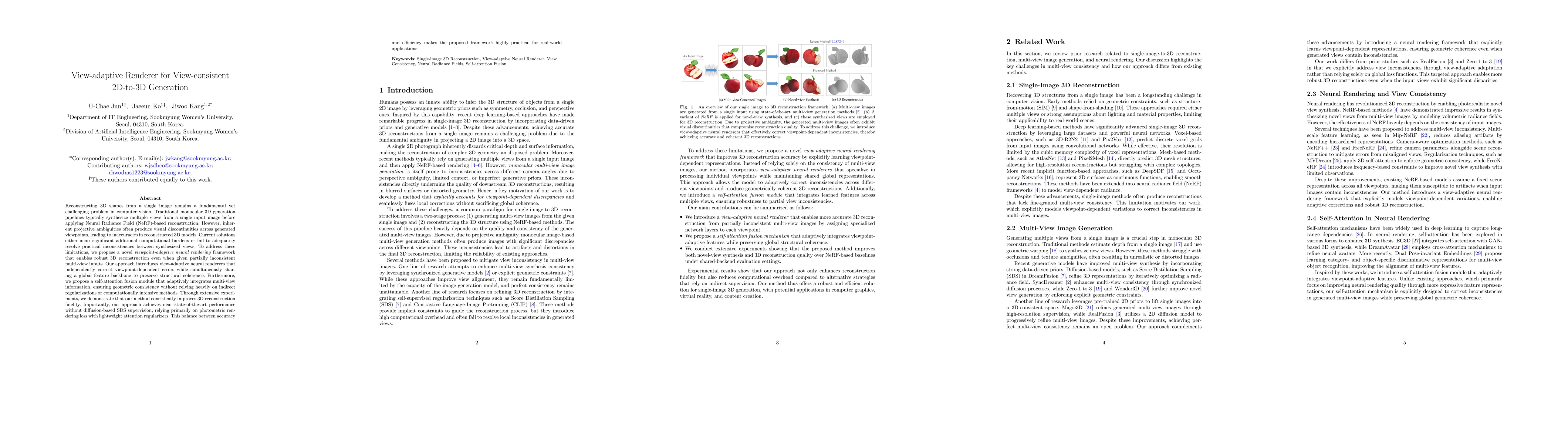 Thumbnail for View-Adaptive Renderer for View-Consistent 2D-to-3D Generation