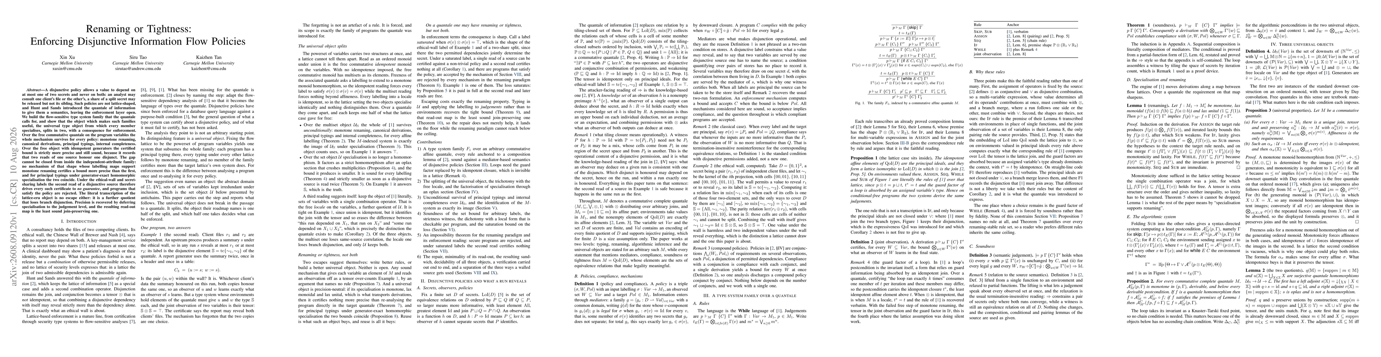 Thumbnail for Renaming or Tightness: Enforcing Disjunctive Information Flow Policies