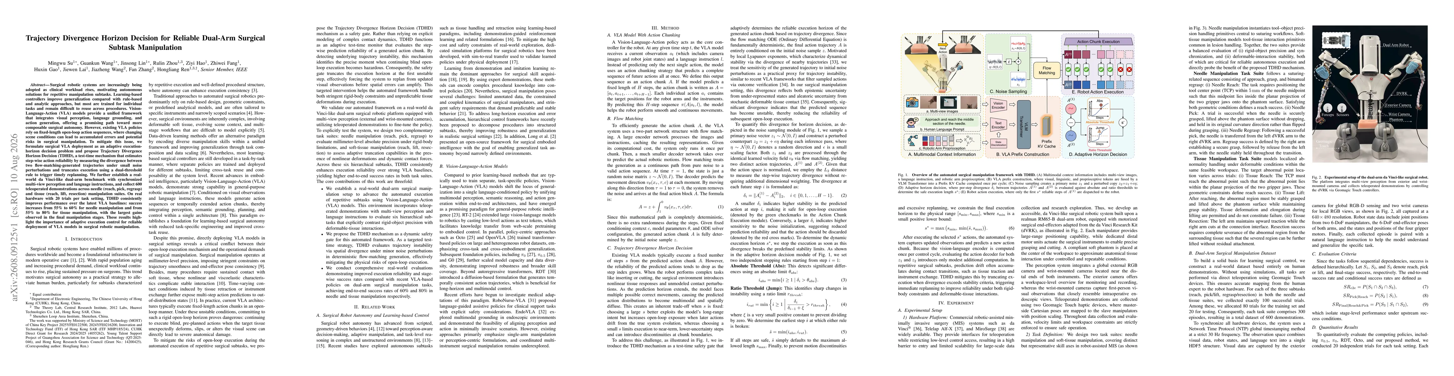 Thumbnail for Trajectory Divergence Horizon Decision for Reliable Dual-Arm Surgical Subtask Manipulation