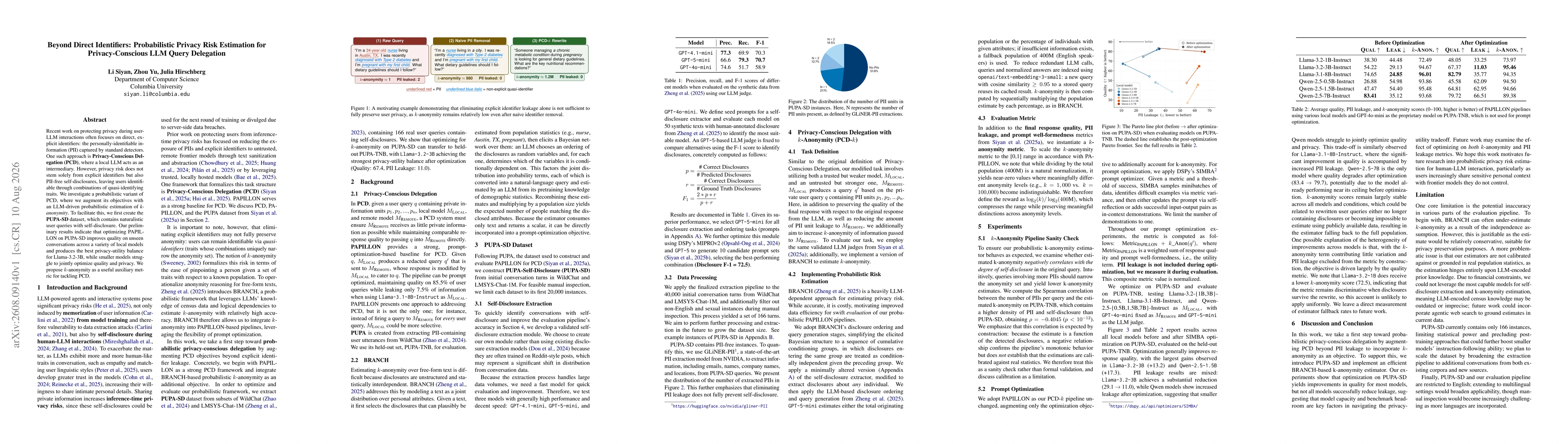 Thumbnail for Beyond Direct Identifiers: Probabilistic Privacy Risk Estimation for Privacy-Conscious LLM Query Delegation