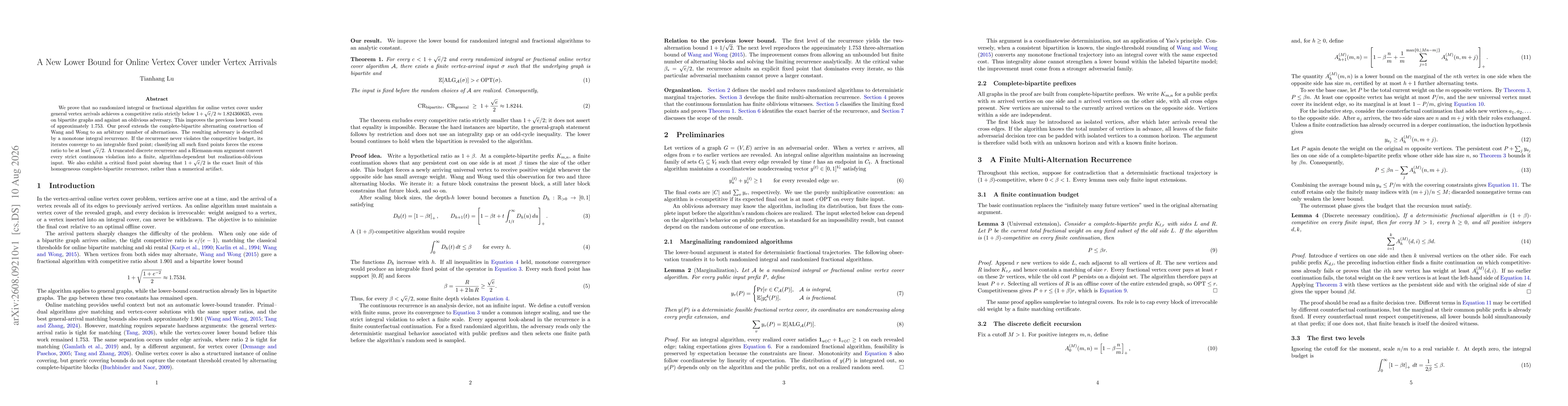Thumbnail for A New Lower Bound for Online Vertex Cover under Vertex Arrivals