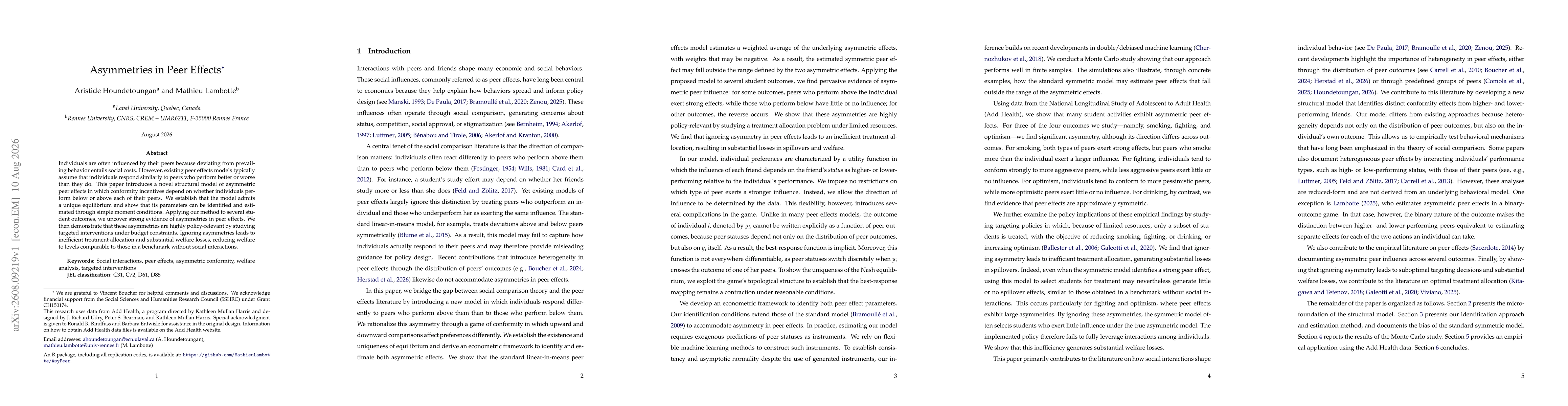 Thumbnail for Asymmetries in Peer Effects