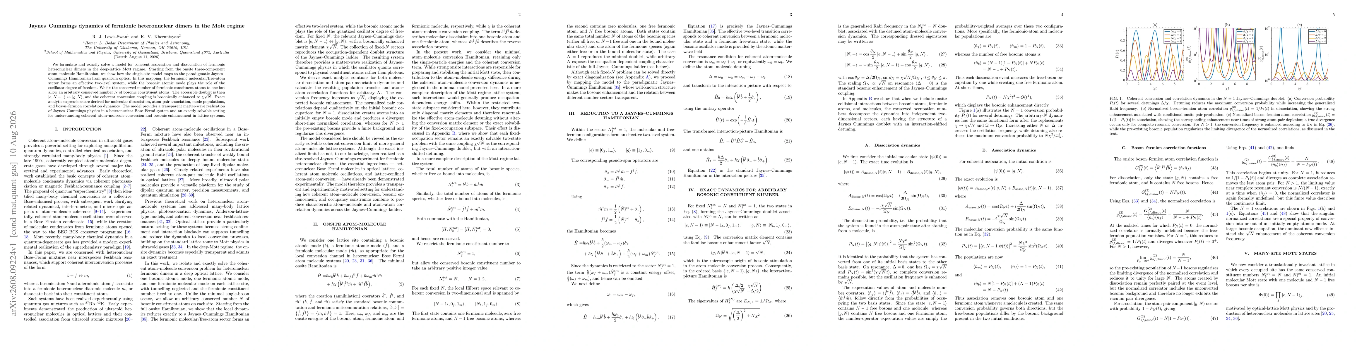 Thumbnail for Jaynes--Cummings dynamics of fermionic heteronuclear dimers in the Mott regime