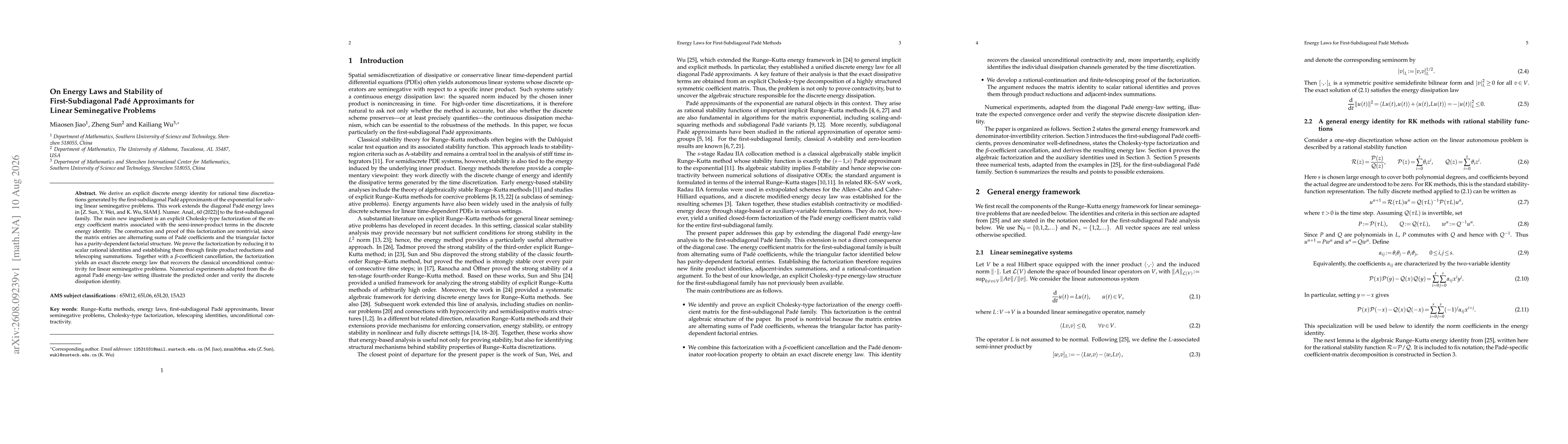 Thumbnail for On Energy Laws and Stability of First-Subdiagonal Pade Approximants for Linear Seminegative Problems