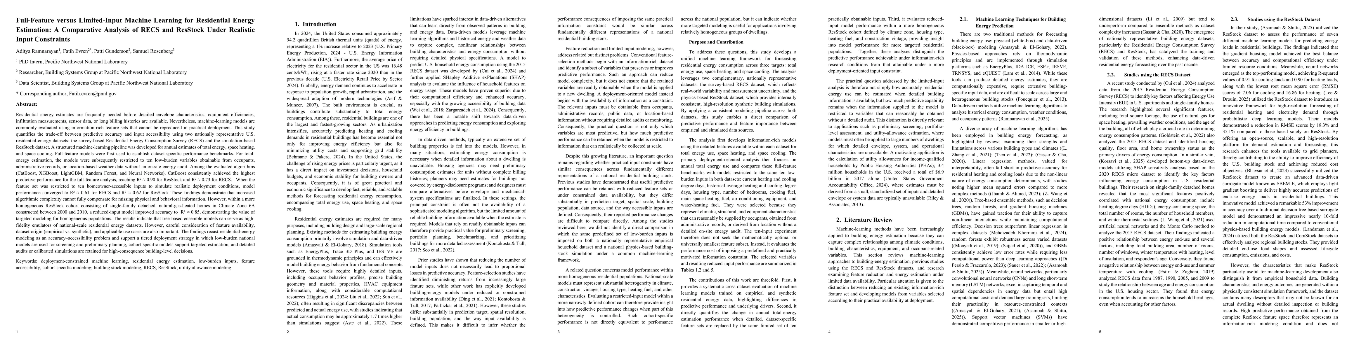 Thumbnail for Full-Feature versus Limited-Input Machine Learning for Residential Energy Estimation: A Comparative Analysis of RECS and ResStock Under Realistic Input Constraints