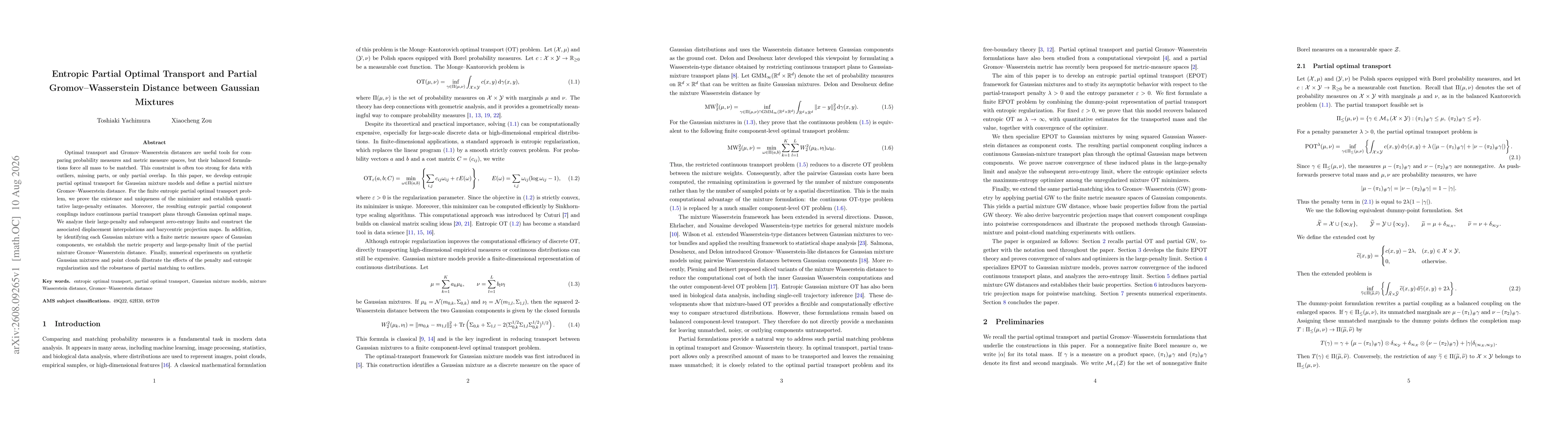 Thumbnail for Entropic Partial Optimal Transport and Partial Gromov--Wasserstein Distance between Gaussian Mixtures