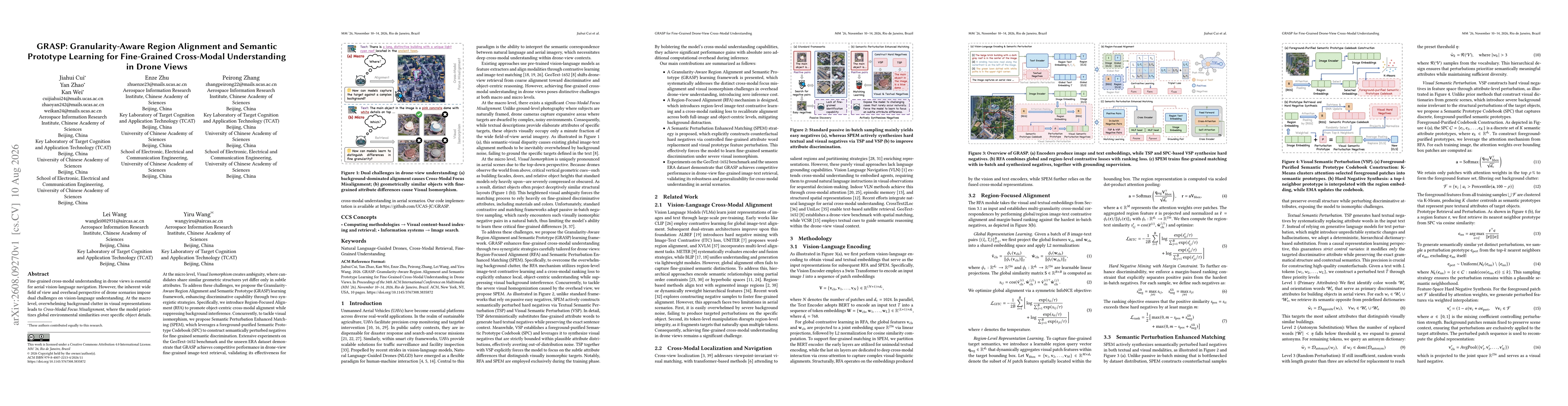 Thumbnail for GRASP: Granularity-Aware Region Alignment and Semantic Prototype Learning for Fine-Grained Cross-Modal Understanding in Drone Views