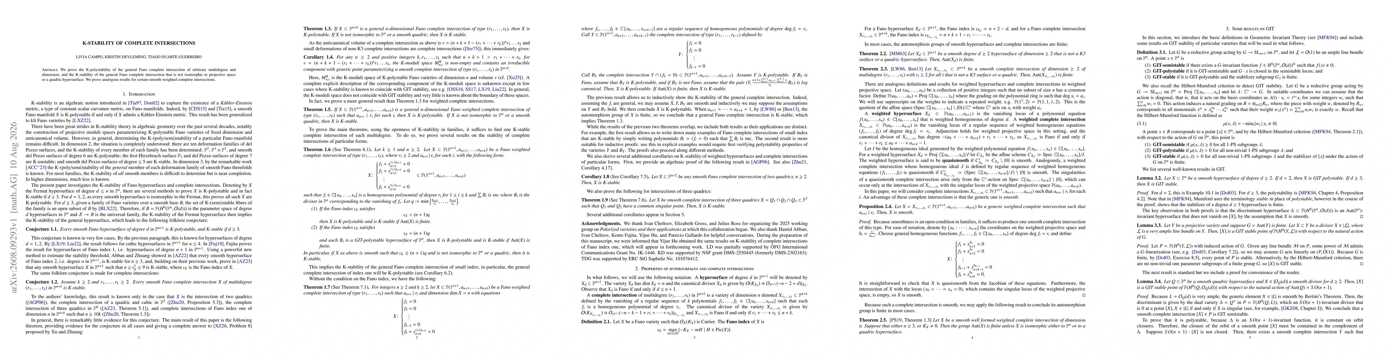 Thumbnail for K-stability of complete intersections