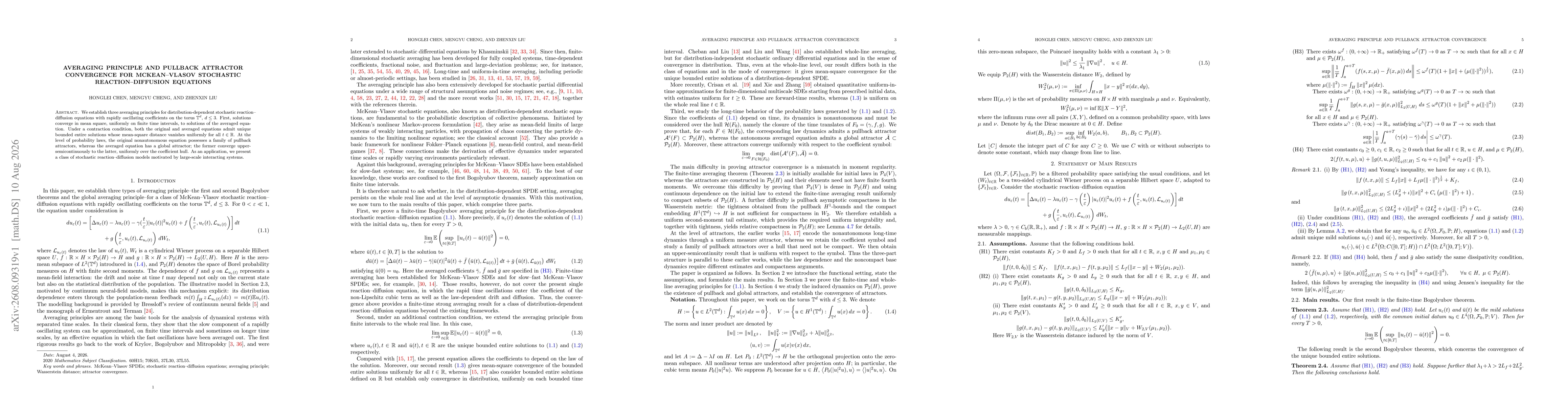 Thumbnail for Averaging Principle and Pullback Attractor Convergence for McKean--Vlasov Stochastic Reaction--Diffusion Equations