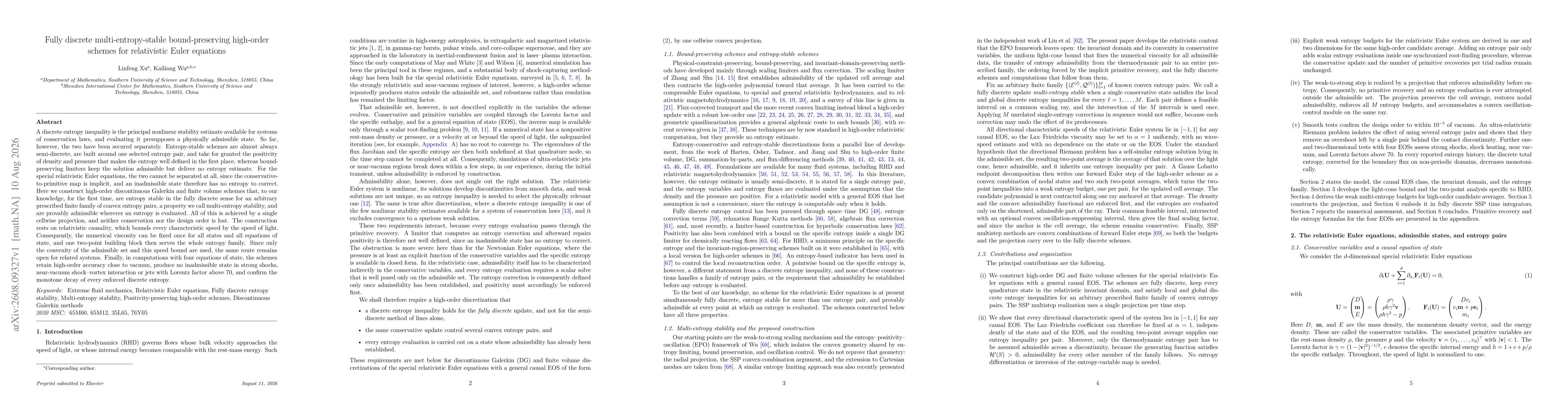 Thumbnail for High-order fully discrete multi-entropy-stable and bound-preserving schemes for relativistic Euler equations