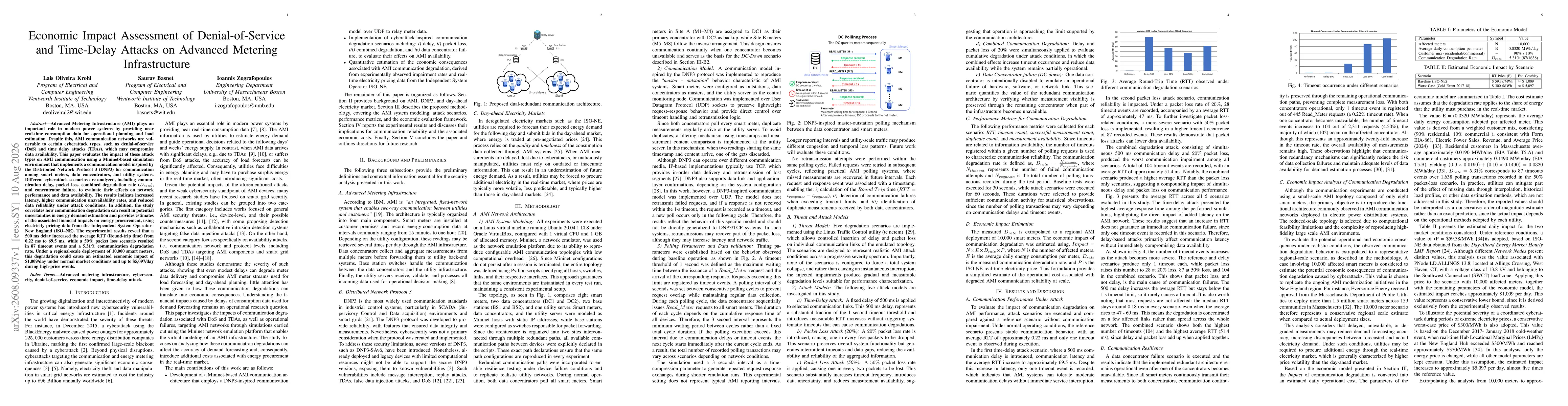 Thumbnail for Economic Impact Assessment of Denial-of-Service and Time-Delay Attacks on Advanced Metering Infrastructure