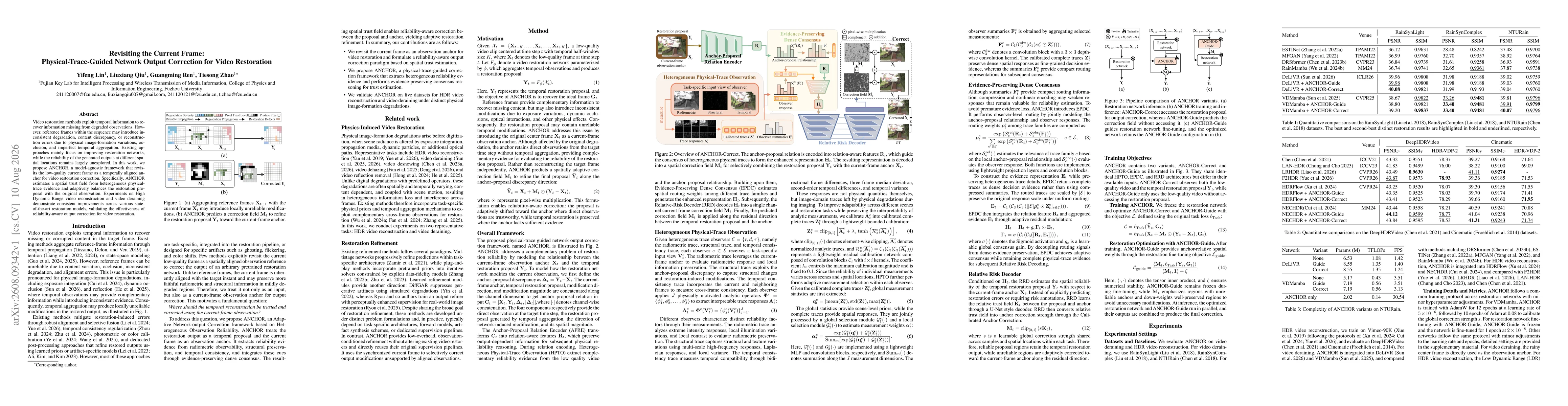 Thumbnail for Revisiting the Current Frame: Physical-Trace-Guided Network Output Correction for Video Restoration