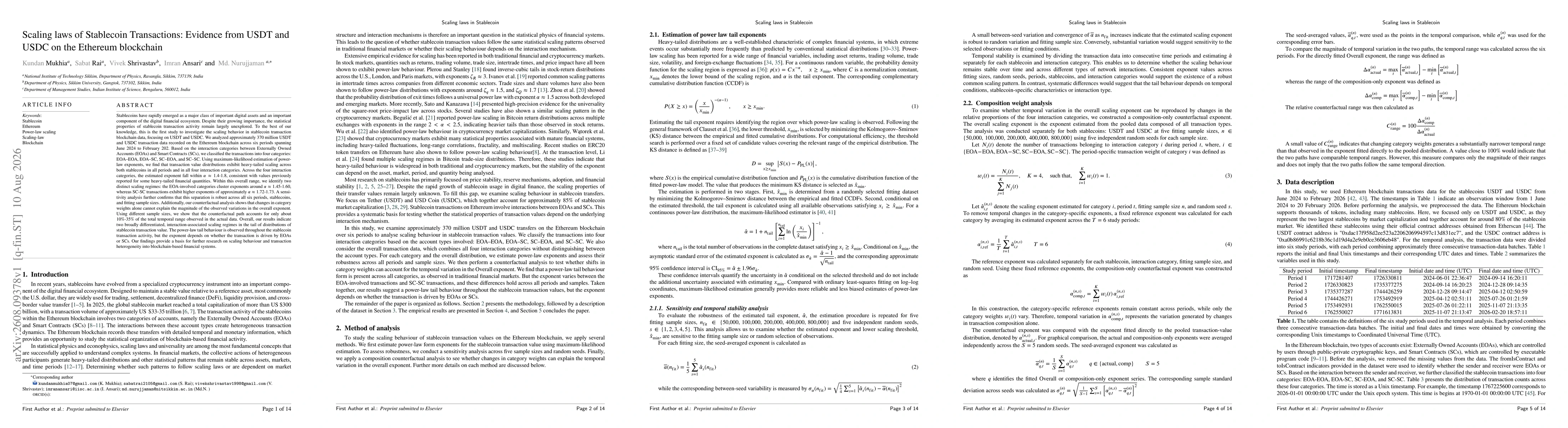 Thumbnail for Scaling laws of Stablecoin Transactions: Evidence from USDT and USDC on the Ethereum blockchain