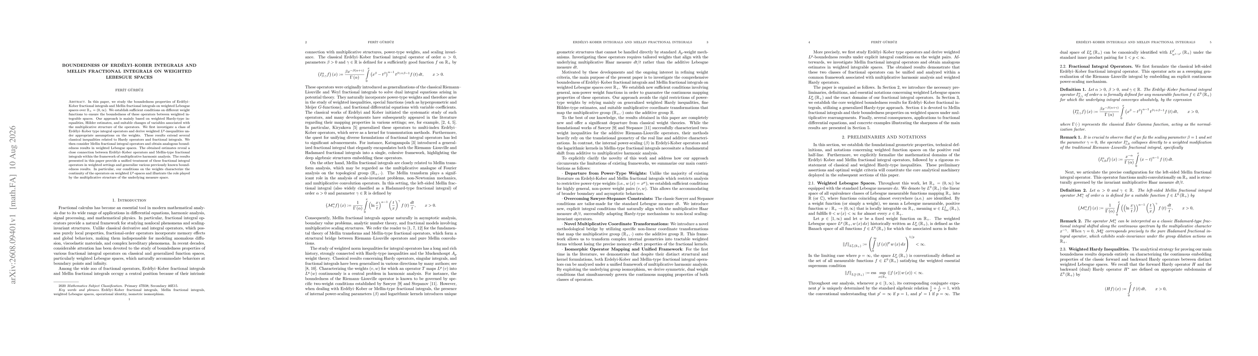 Thumbnail for Boundedness of Erdélyi--Kober Integrals and Mellin Fractional Integrals on Weighted Lebesgue Spaces