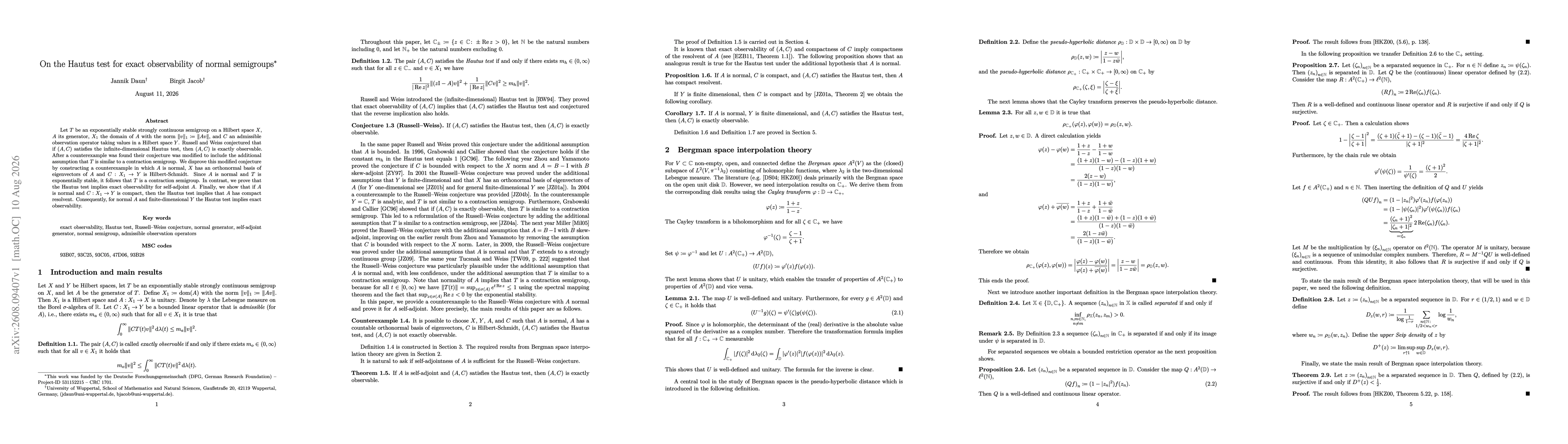 Thumbnail for On the Hautus test for exact observability of normal semigroups