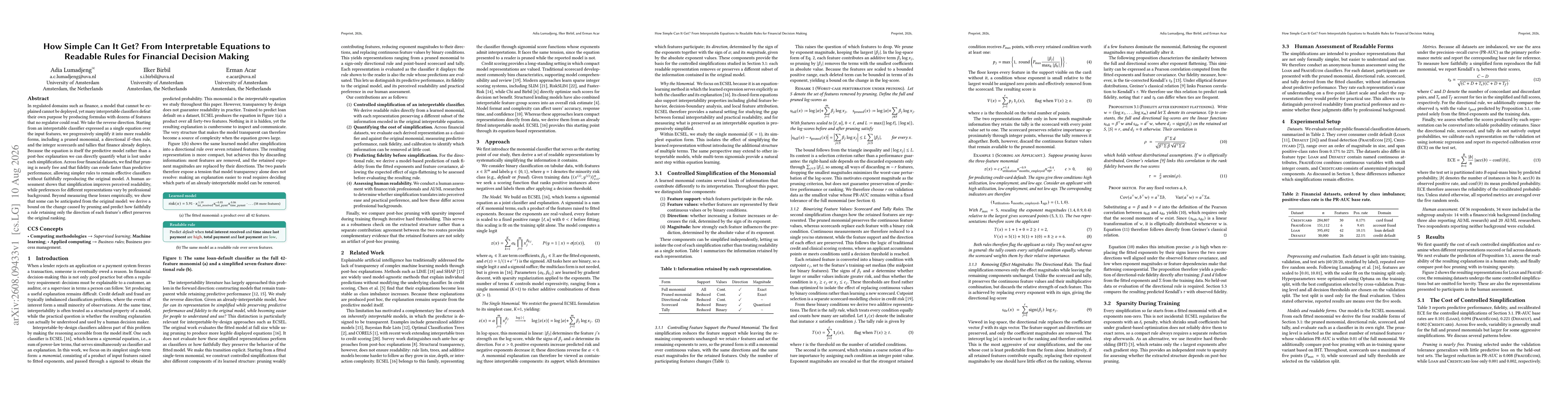 Thumbnail for How Simple Can It Get? From Interpretable Equations to Readable Rules for Financial Decision Making