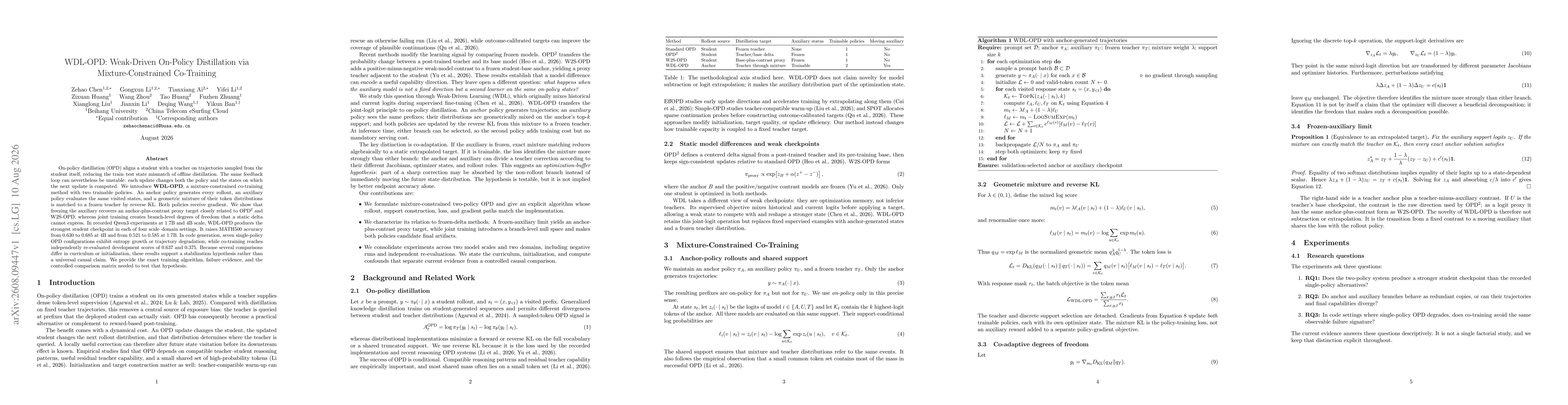 Thumbnail for WDL-OPD: Weak-Driven On-Policy Distillation via Mixture-Constrained Co-Training