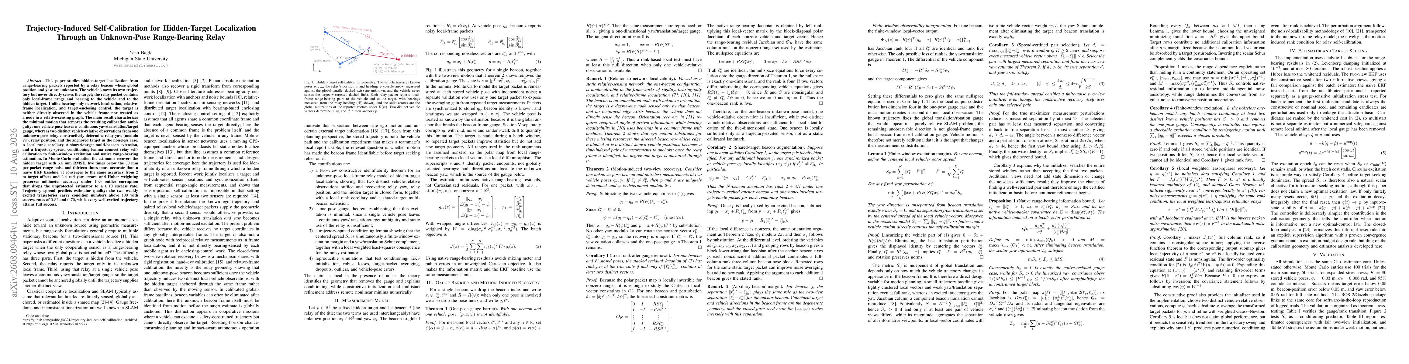 Thumbnail for Trajectory-Induced Self-Calibration for Hidden-Target Localization Through an Unknown-Pose Range-Bearing Relay
