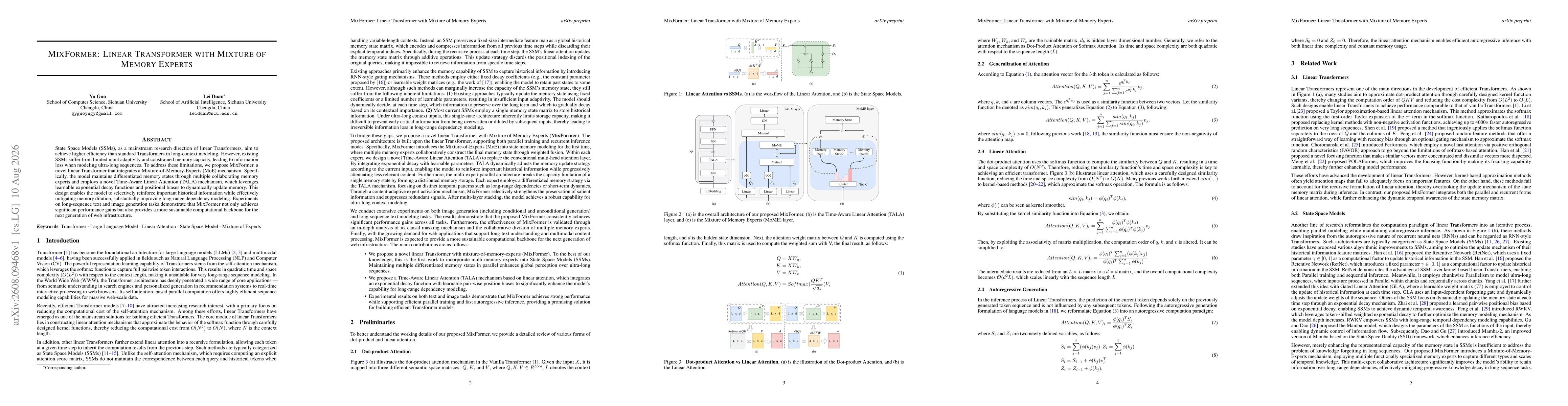 Thumbnail for MixFormer: Linear Transformer with Mixture of Memory Experts