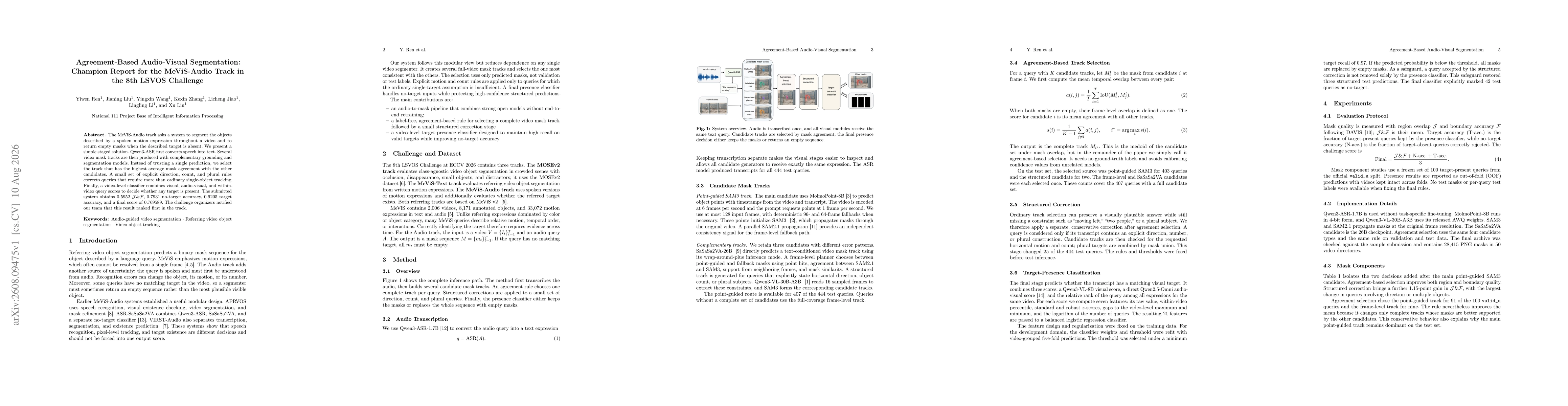 Thumbnail for Agreement-Based Audio-Visual Segmentation:Champion Report for the MeViS-Audio Track in the 8th LSVOS Challenge
