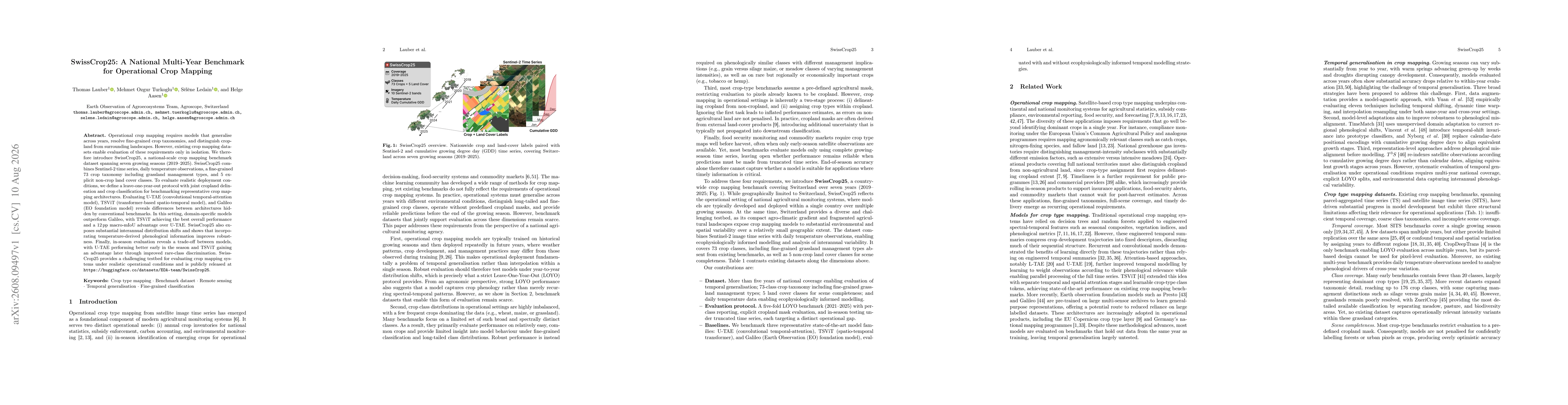 Thumbnail for SwissCrop25: A National Multi-Year Benchmark for Operational Crop Mapping
